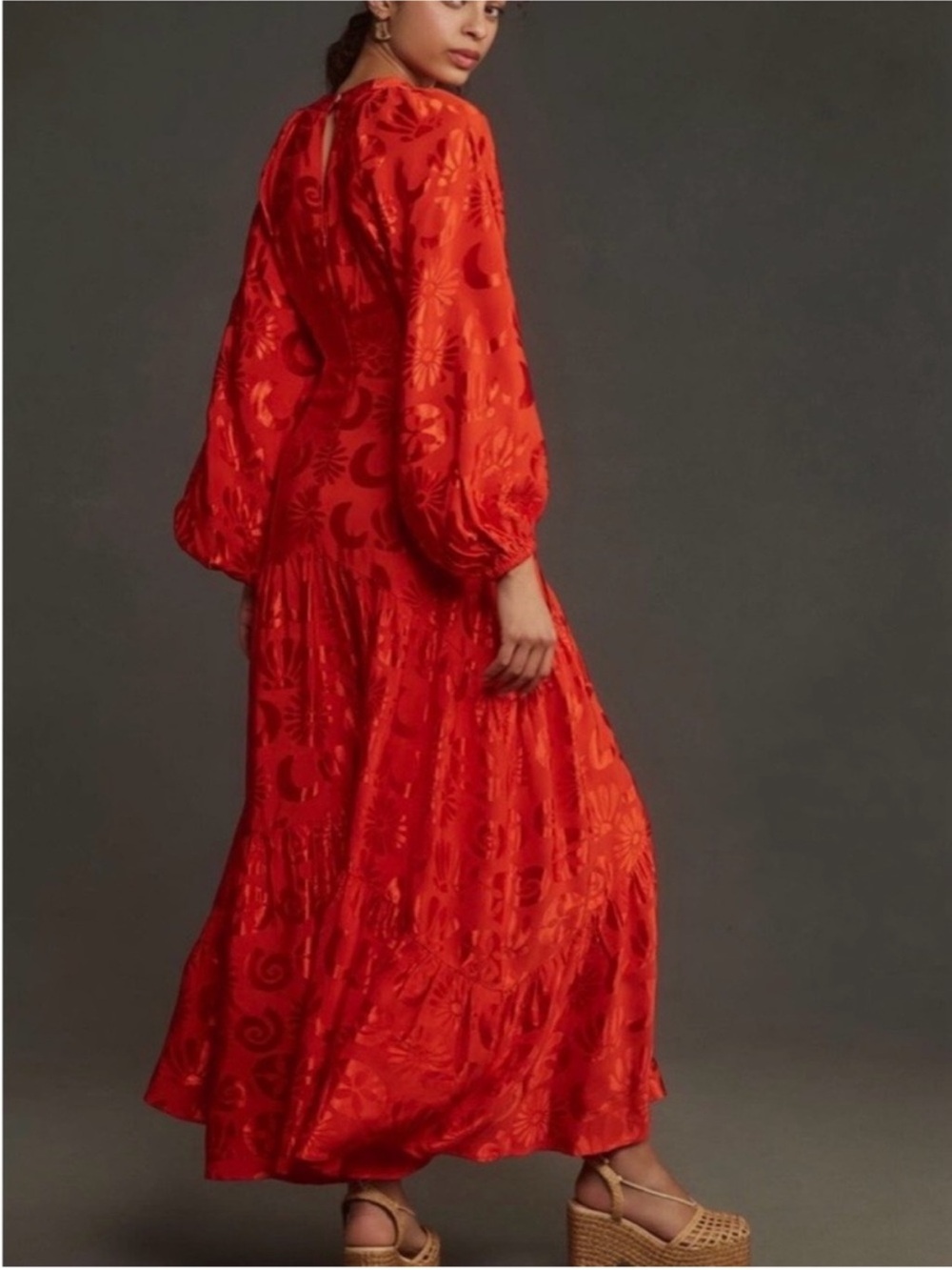 FARM Rio Long-Sleeve V-Neck Jacquard Maxi Dress, size L NWT - Picture 2 of 9